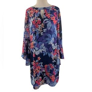 Floral Dress Roz & Ali floral dress size 6 bell sleeves midi dress key h…